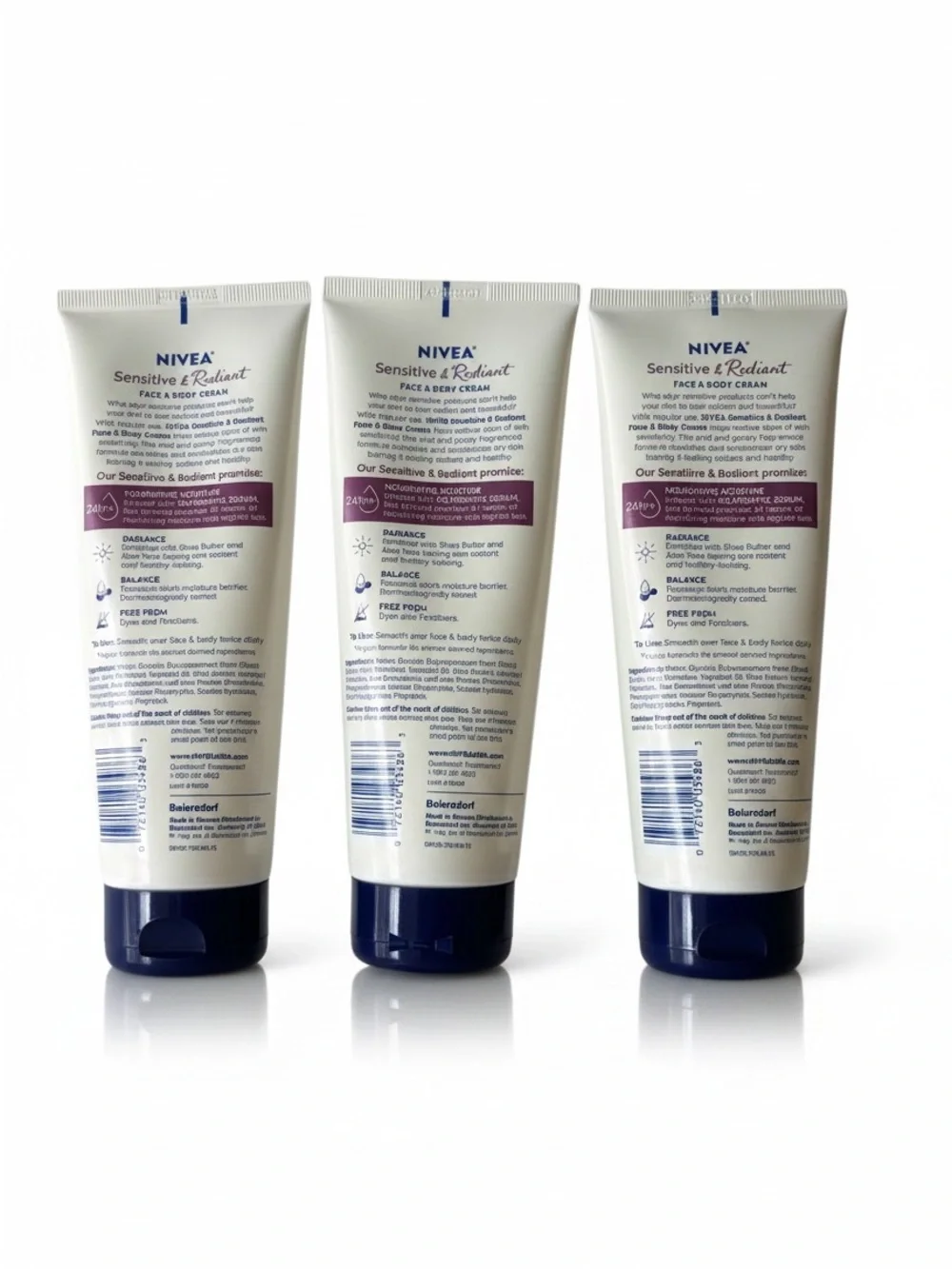 NIVEA Sensitive & Radiant Face & Body Cream 6.8 Oz Shea Butter & Aloe Lot of 3